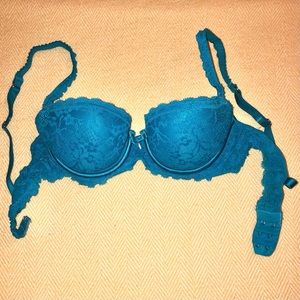 Aerie 32B Balconette Bra Deep Turquoise Blue Lace